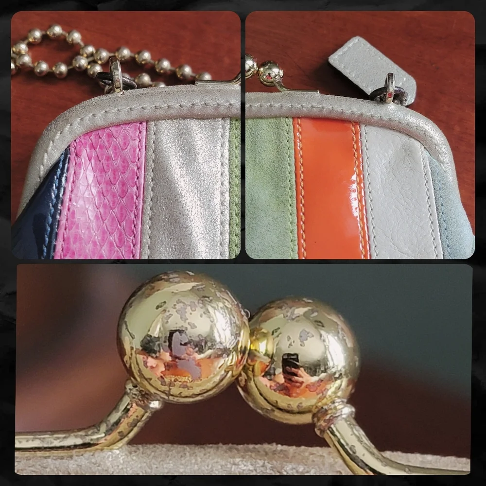 Rare Coach Legacy Patchwork Leather Framed French Purse Ball Chain Crossbody - Picture 12 of 16